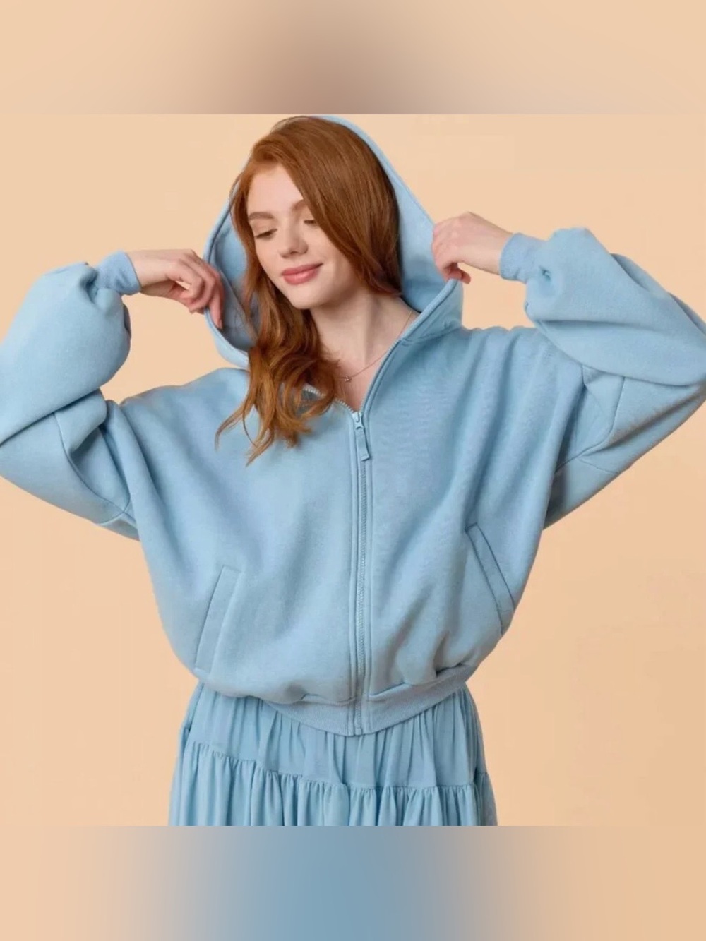 Blogilates Marshmallow Full Zip Hooded Sweatshirt, Light Blue, Sz L, NWT